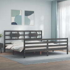 vidaXL szürke tömör fa ágykeret fejtámlával 200 x 200 cm ágy és ágykellék