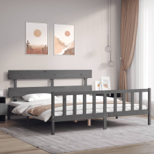 vidaXL szürke tömör fa ágykeret fejtámlával 200 x 200 cm ágy és ágykellék
