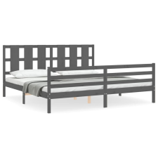 vidaXL szürke tömör fa ágykeret fejtámlával 200 x 200 cm (3194138) ágy és ágykellék