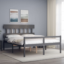 vidaXL szürke tömör fa ágykeret fejtámlával 5FT King Size ágy és ágykellék