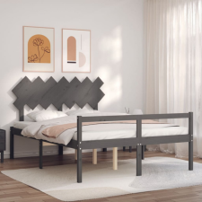 vidaXL szürke tömör fa ágykeret fejtámlával 5FT King Size ágy és ágykellék