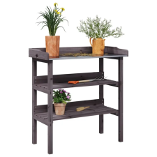 vidaXL szürke tömör fenyőfa növénytartó asztal polcokkal 78x38x82,5 cm kerti bútor