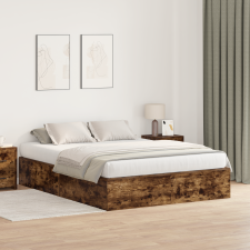 vidaXL Tároló Ágykeret Füstölt Tölgy 135x190 cm ágy és ágykellék
