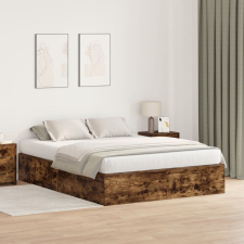 vidaXL Tároló Ágykeret Füstölt Tölgy 140x190 cm ágy és ágykellék