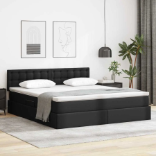 vidaXL Tárolós Ágy matracmal fejtámlával Fekete 160 x 200 cm Műbőr ágy és ágykellék