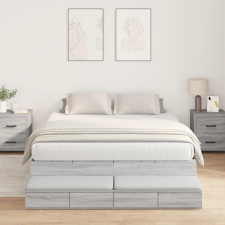 vidaXL Tárolós Ágykeret Szürke Sonoma 140x190 cm ágy és ágykellék
