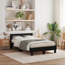 vidaXL Tölgy ágykeret Fekete tölgy Szerelt fa 135 x 190 cm Tartós ágy és ágykellék