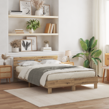 vidaXL Tölgy Ágykeret Kézműves Tölgy Szerelt Fa 140 x 200 cm Ágykeret ágy és ágykellék