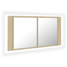 vidaXL tölgyszínű akril LED-es tükrös fürdőszobaszekrény 90x12x45 cm (804975) fürdőszoba bútor