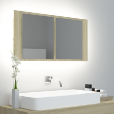 vidaXL tölgyszínű LED-es tükrös fürdőszobaszekrény 90 x 12 x 45 cm fürdőszoba bútor
