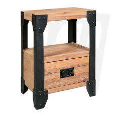 vidaXL tömör akácfa/acél éjjeliszekrény 40 x 30 x 54 cm       (244993) bútor