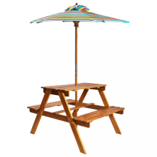 vidaXL Tömör akácfa gyermek piknikasztal napernyővel 79x90x60 cm kerti bútor