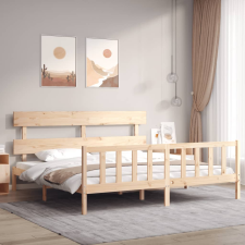 vidaXL tömör fa ágykeret fejtámlával Super King Size ágy és ágykellék