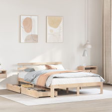 vidaXL tömör fenyőfa ágykeret fiókokkal 150 x 200 cm ágy és ágykellék