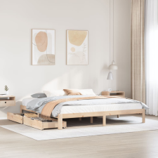 vidaXL tömör fenyőfa ágykeret fiókokkal 200 x 200 cm ágy és ágykellék