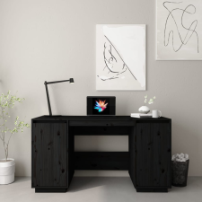 vidaXL tömör fenyőfa íróasztal fekete 140 x 50 x 75 cm íróasztal
