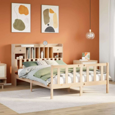 vidaXL tömör fenyőfa könyvespolcos ágy matrac nélkül 150 x 200 cm ágy és ágykellék