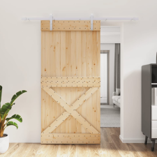 vidaXL tömör fenyőfa tolóajtó fémszerelék szettel 100 x 210 cm építőanyag