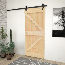 vidaXL Tömör fenyőfa tolóajtó fémszerelék szettel 100 x 210 cm nyílászáró
