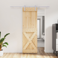 vidaXL tömör fenyőfa tolóajtó fémszerelék szettel 70 x 210 cm építőanyag