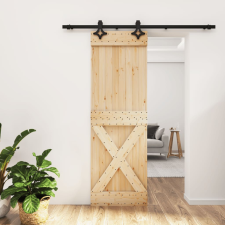 vidaXL tömör fenyőfa tolóajtó fémszerelék szettel 70 x 210 cm építőanyag