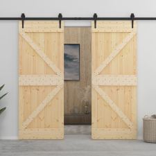 vidaXL tömör fenyőfa tolóajtó fémszerelék szettel 80 x 210 cm építőanyag