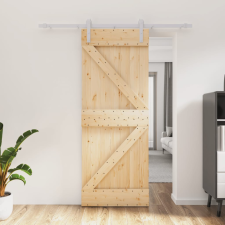 vidaXL tömör fenyőfa tolóajtó fémszerelék szettel 80 x 210 cm építőanyag