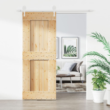 vidaXL tömör fenyőfa tolóajtó fémszerelék szettel 80 x 210 cm építőanyag