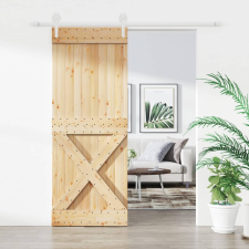vidaXL tömör fenyőfa tolóajtó fémszerelék szettel 80 x 210 cm építőanyag