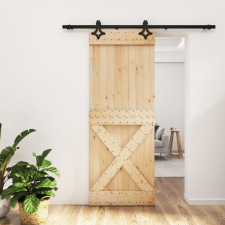 vidaXL tömör fenyőfa tolóajtó fémszerelék szettel 80 x 210 cm építőanyag