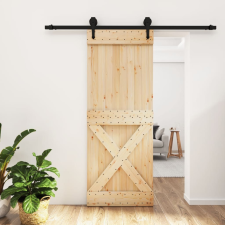 vidaXL tömör fenyőfa tolóajtó fémszerelék szettel 80 x 210 cm építőanyag