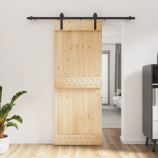 vidaXL tömör fenyőfa tolóajtó fémszerelék szettel 80 x 210 cm építőanyag