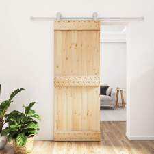 vidaXL tömör fenyőfa tolóajtó fémszerelék szettel 80 x 210 cm építőanyag