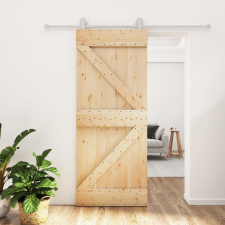 vidaXL tömör fenyőfa tolóajtó fémszerelék szettel 80 x 210 cm építőanyag