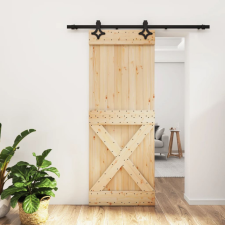 vidaXL Tömör fenyőfa tolóajtó fémszerelék szettel 80 x 210 cm építőanyag