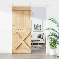 vidaXL tömör fenyőfa tolóajtó fémszerelék szettel 85x210 cm építőanyag