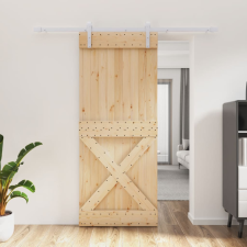 vidaXL tömör fenyőfa tolóajtó fémszerelék szettel 85x210 cm építőanyag