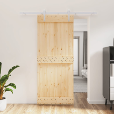 vidaXL tömör fenyőfa tolóajtó fémszerelék szettel 85x210 cm építőanyag