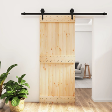 vidaXL tömör fenyőfa tolóajtó fémszerelék szettel 85x210 cm építőanyag