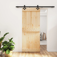 vidaXL tömör fenyőfa tolóajtó fémszerelék szettel 85x210 cm építőanyag