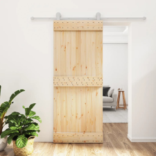 vidaXL tömör fenyőfa tolóajtó fémszerelék szettel 85x210 cm építőanyag
