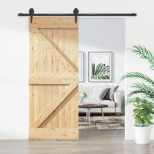 vidaXL tömör fenyőfa tolóajtó fémszerelék szettel 85x210 cm építőanyag
