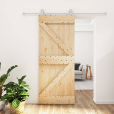 vidaXL tömör fenyőfa tolóajtó fémszerelék szettel 85x210 cm építőanyag