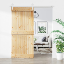 vidaXL tömör fenyőfa tolóajtó fémszerelék szettel 90 x 210 cm építőanyag