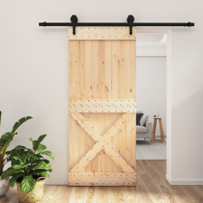 vidaXL tömör fenyőfa tolóajtó fémszerelék szettel 90 x 210 cm építőanyag