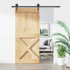 vidaXL tömör fenyőfa tolóajtó fémszerelék szettel 90 x 210 cm építőanyag