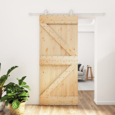 vidaXL tömör fenyőfa tolóajtó fémszerelék szettel 90 x 210 cm építőanyag