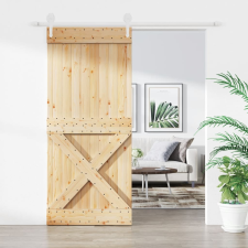 vidaXL tömör fenyőfa tolóajtó fémszerelék szettel 90 x 210 cm építőanyag