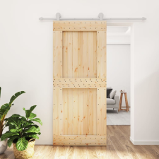 vidaXL tömör fenyőfa tolóajtó fémszerelék szettel 90 x 210 cm építőanyag