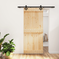 vidaXL tömör fenyőfa tolóajtó fémszerelék szettel 90 x 210 cm építőanyag